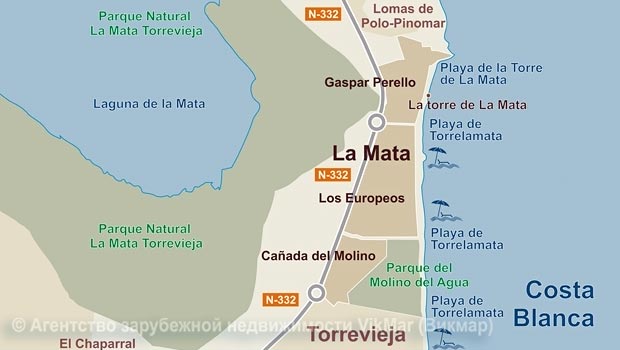 Карта районов города Ла Мата, Испания (смотрите описание районов города на русском языке)